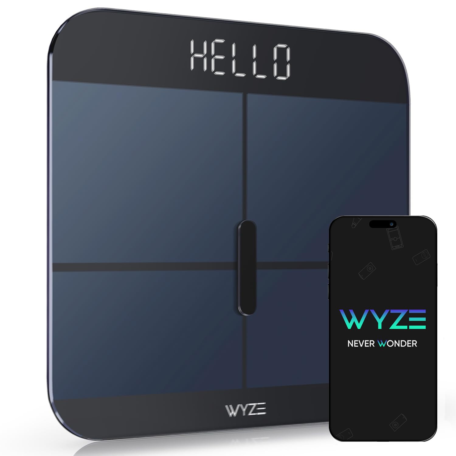 Color Black Wyze Smart Scale X - Digital Bathroom Scale for Body Weight, BMI, Body Fat, Muscle Mass, Heart Rate Monitor | Sync with Health Apps | Body Composition Analyzer for People, Baby & Pet, 400 lbs (Black)